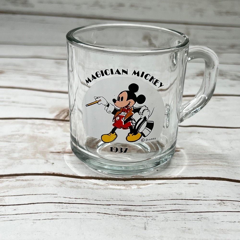 Disney Glass Mug Clear Magician Mickey 1937 Graphic Small